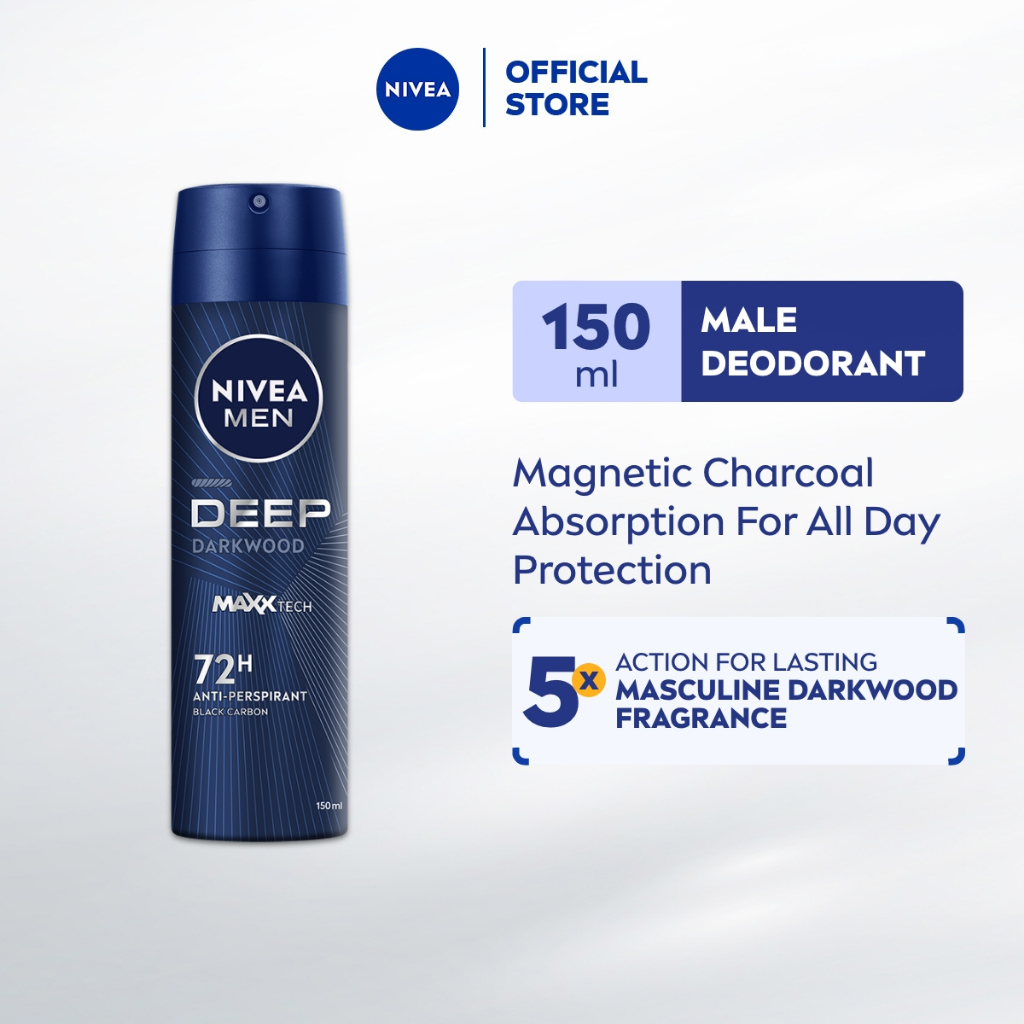 NIVEA MEN Deep Darkwood Deodorant Spray 150ml | 72H Charcoal + Bold Woody Masculine Scent