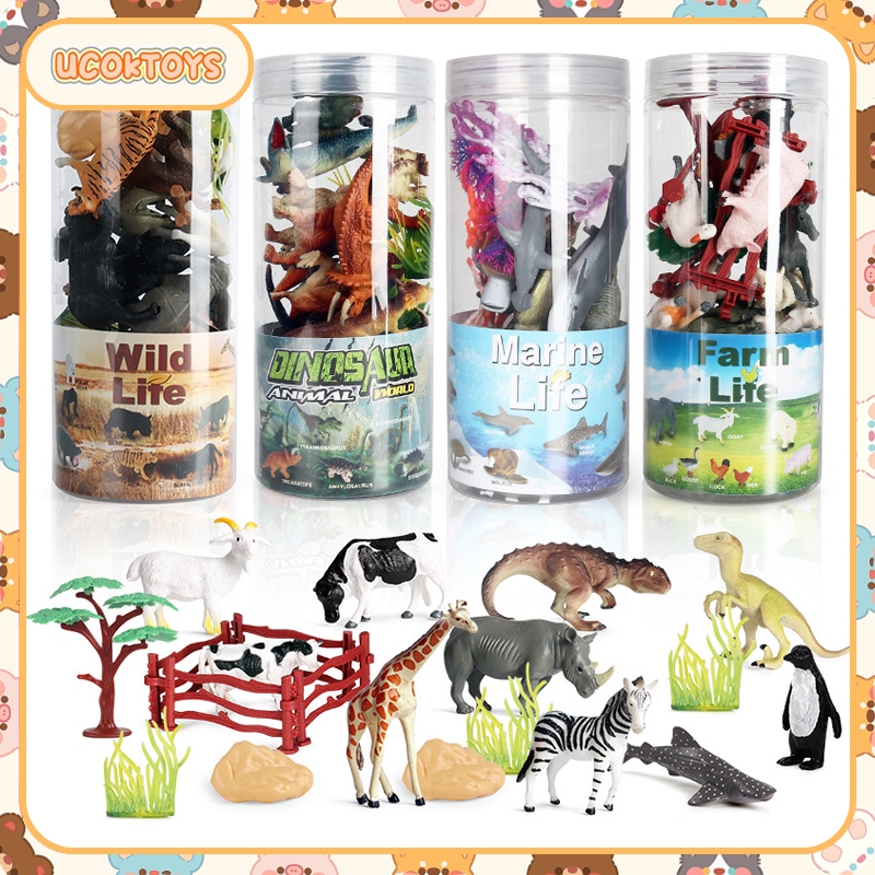 【High-Quality】12pcs Animal Toy Set Mini Wild Animals Farm Mainan Dinosaur Model Kids Toys Education