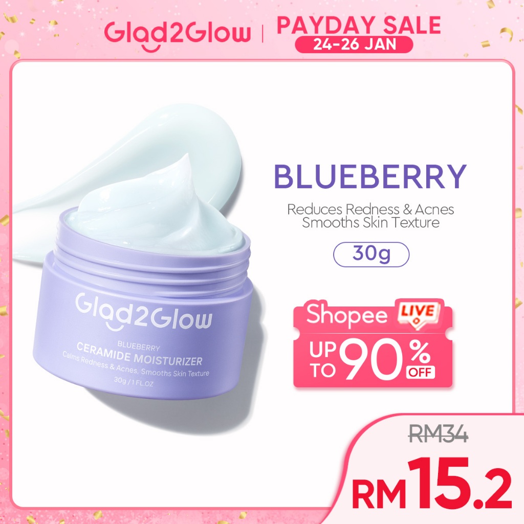 Glad2Glow Blueberry Ceramide Moisturizer （30g）Skincare Day Cream Night Cream Skin Barrier Repair Facial Acne Moisturizer