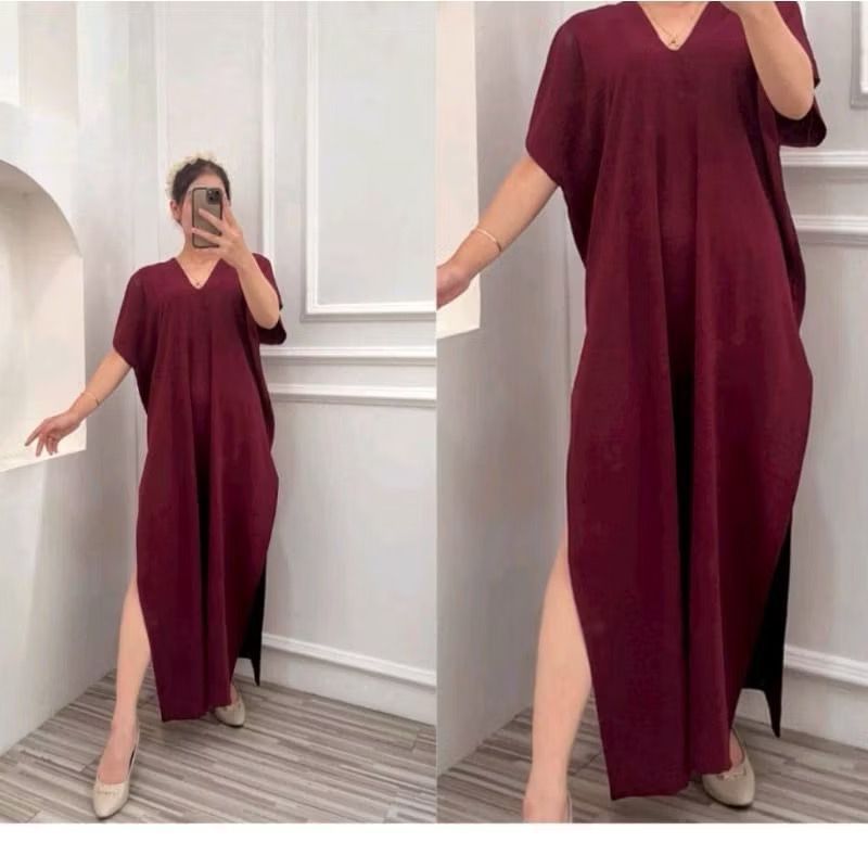 DASTER KAFTAN LONG DRESS JUMBO CRINKLE/V-NECK DRESS
