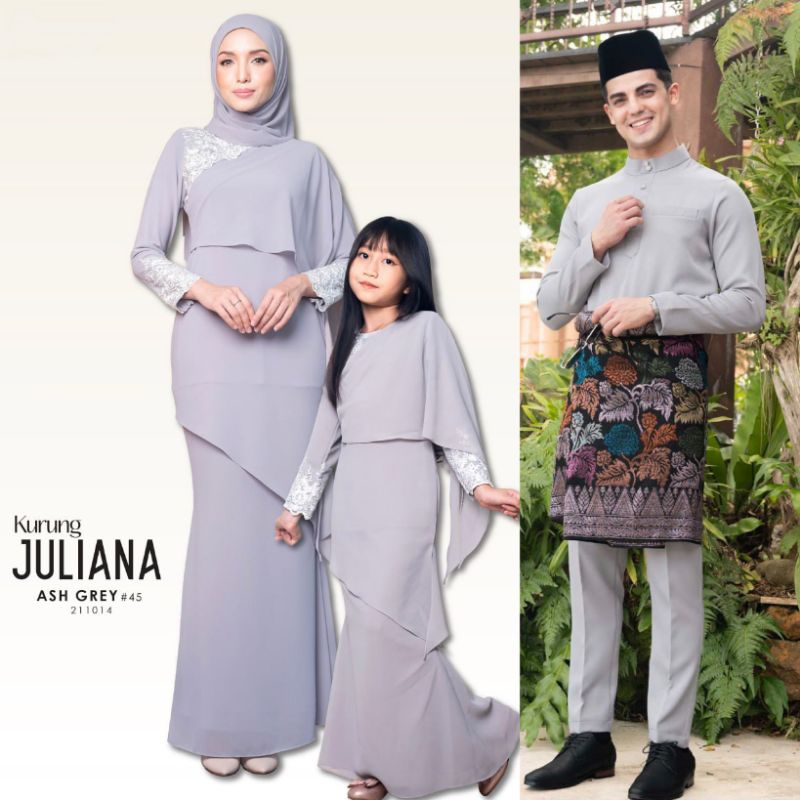 Baju kurung Juliana Ash Grey color Sedondon Ibu Ayah dan Anak fesyen 2025