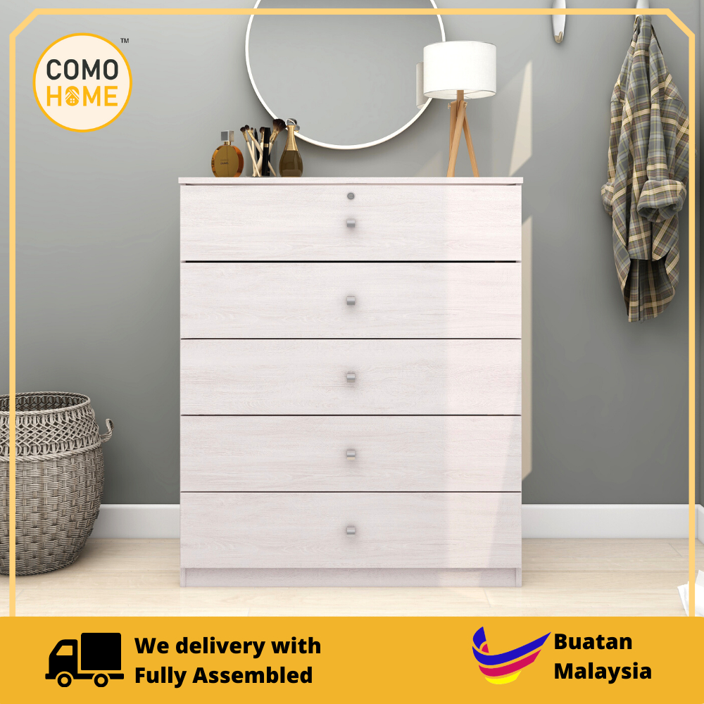 [SIAP PASANG] Como Home 3ft 4/5-Layer Chest Drawer with Lock (5D-900) | Storage Cabinet | Laci Baju