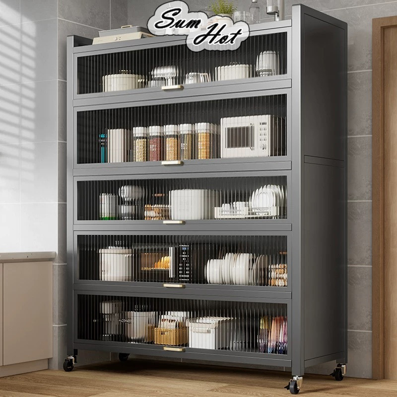 Kitchen Rack Cabinet with Door Rak Dapur Multifunctional Storage Rack Rak Microwave Oven Rack Pot Rack Storage Shelf