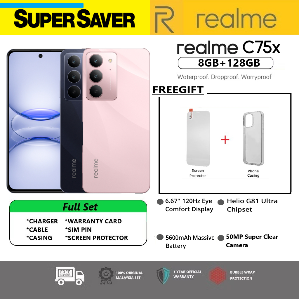 Realme C75x (8GB+128GB) | Smartphone 50MP Camera | 5600MAH Battery 45W | 1 Year Malaysia Warranty