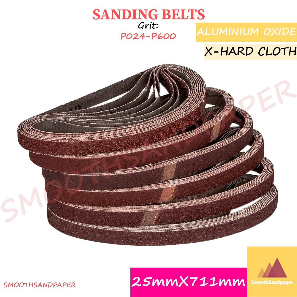 25X711mm X-Hard Cloth Sanding Belts / Aluminium Oxide 气动小砂带金属抛光打磨 硬布氧化铝红砂带
