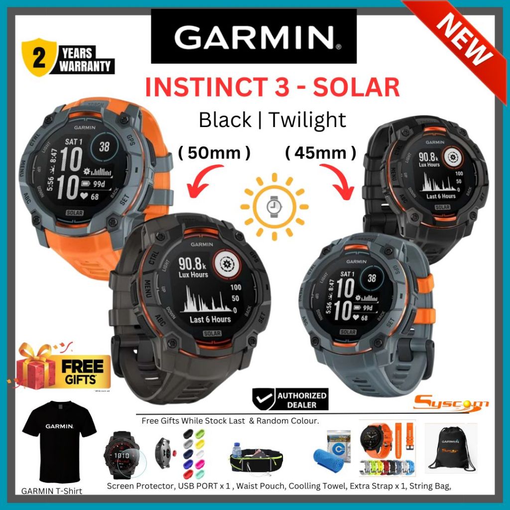 Garmin Instinct 3 SOLAR ( 45mm | 50mm ) Rugged outdoor GPS Smartwatches + FREE GIFTS