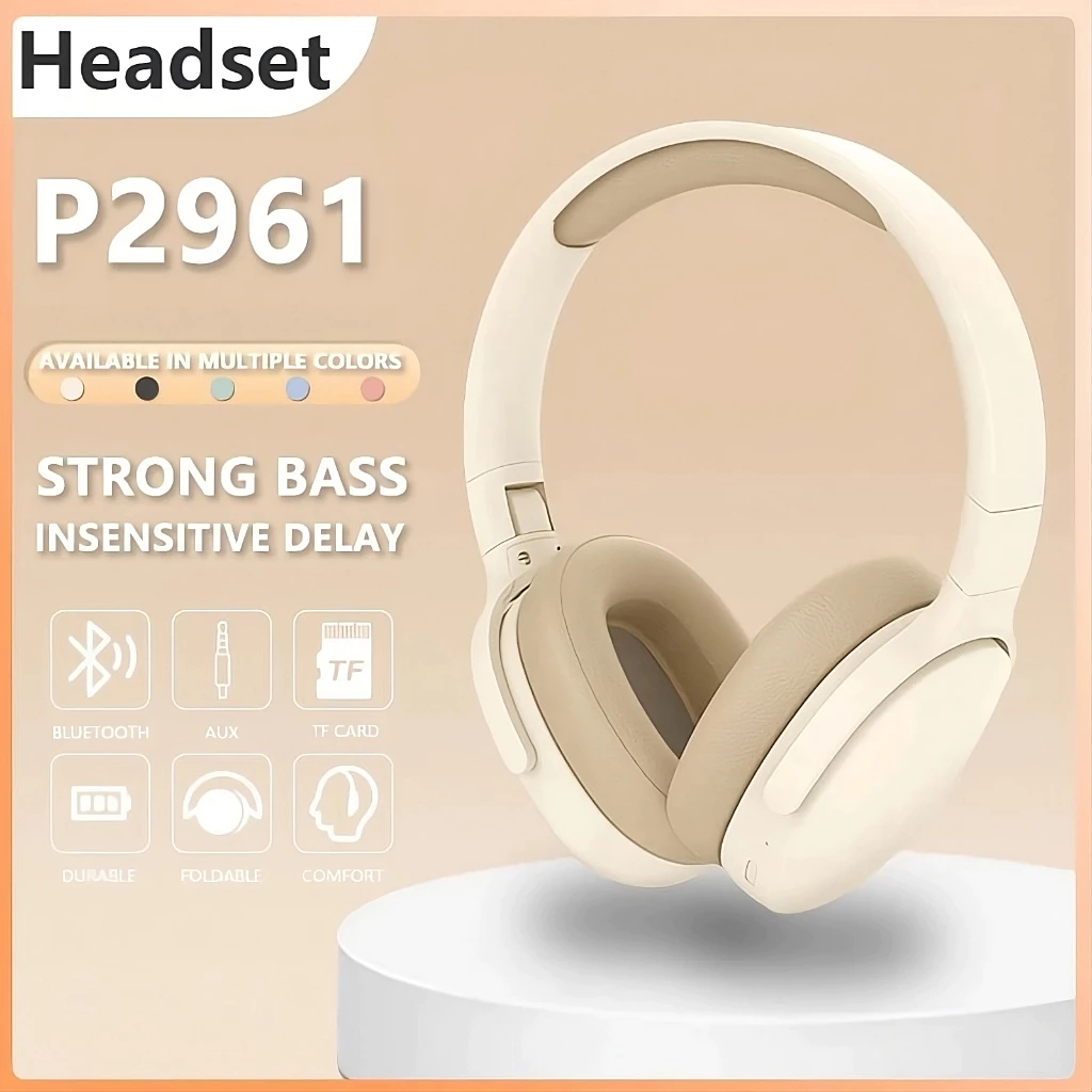 P2961 Headset Bluetooth Headphones Over Ear Wireless Noise Cancelling Earphone HiFi Stereo Foldable Light Weight