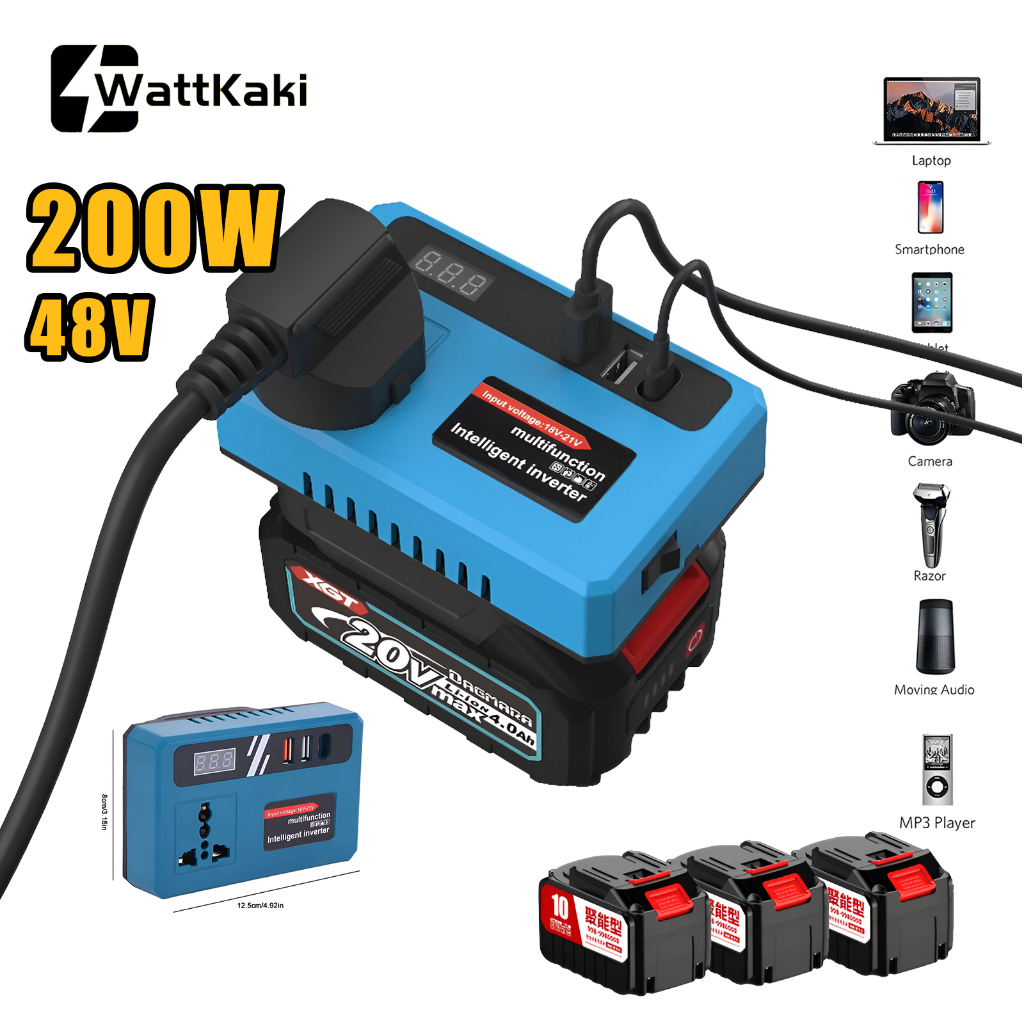 200W Portable Power Inverters for 20V Battery Inverter 20v to 220v Converter with Dual USB,AC Outlet and Type-C