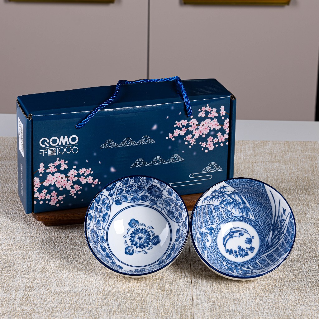 QOMO Seramik Pinggan Mangkuk Hadiah Ceramic Bowl Gift Set with Box Rice Bowl Set For Wedding Doorgift