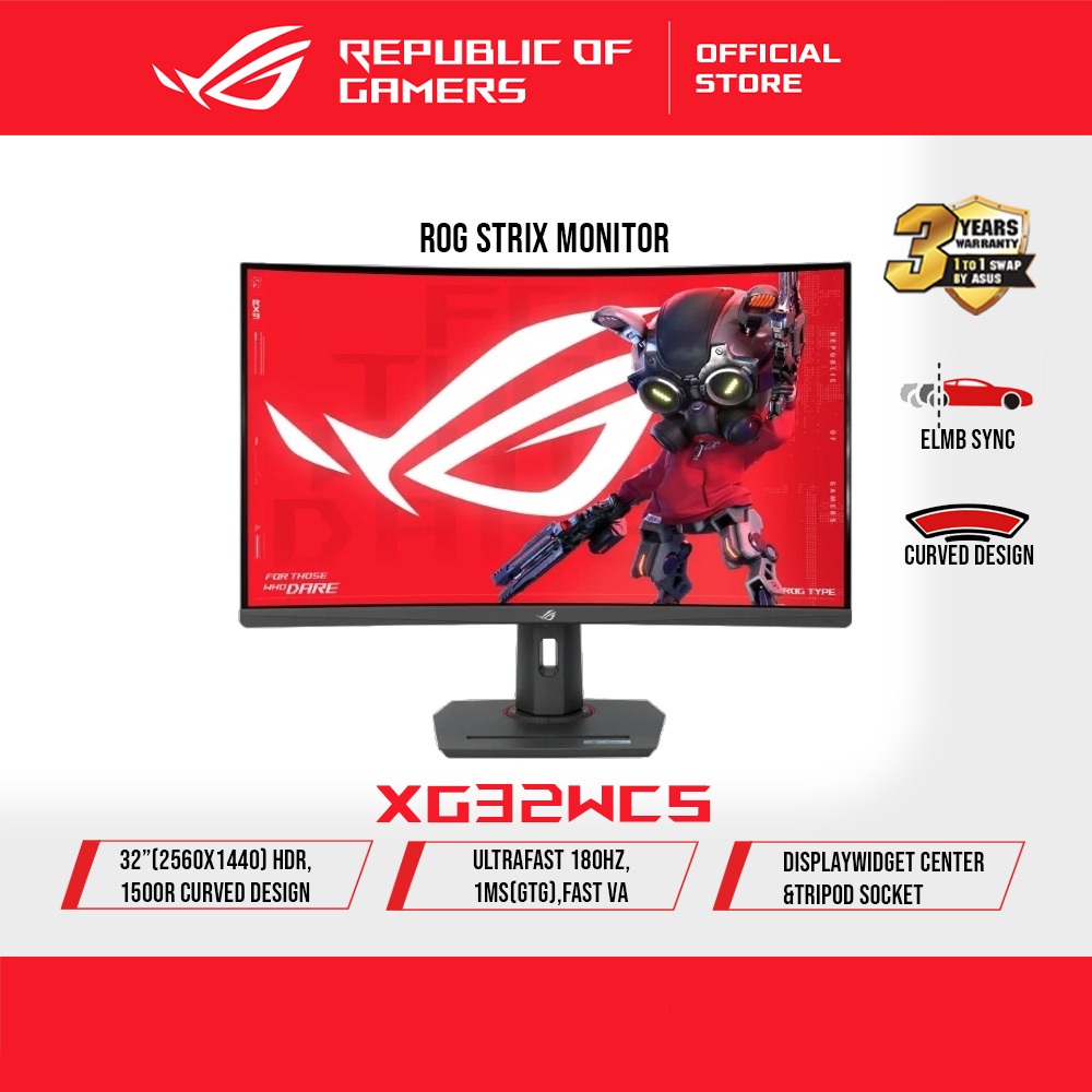 ASUS ROG Strix XG32WCS USB Type-C Gaming Monitor – 32-inch (31.5 viewable) 2560x1440, Curved, 180Hz (Above 14