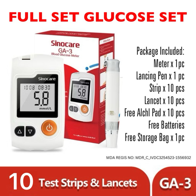Sinocare Ga-3 Mesin Cek Gula Glucose Meter Alat Kencing Manis Glucometer Sugar Tester