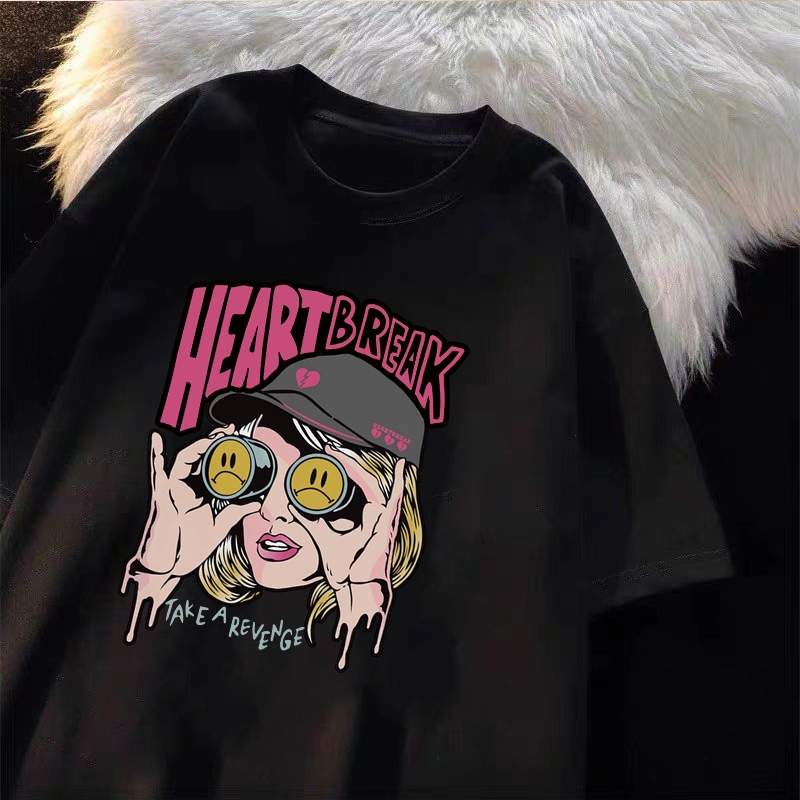 Korea style Baju wanita | Oversize T-shirt 100% kapas | Reka bentuk retro kartun Amerika top kasual yang bergaya