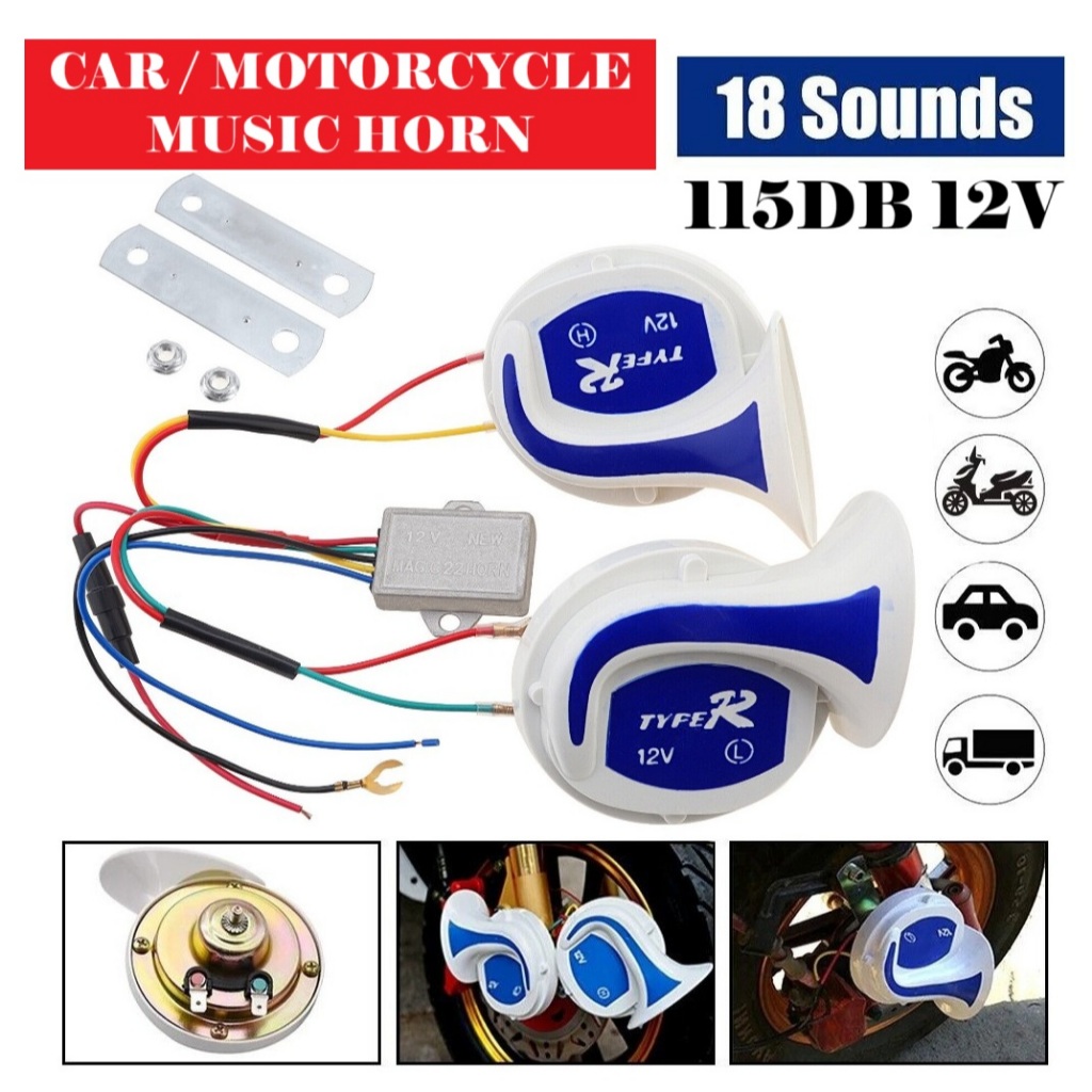 Car Music Bm Horn 18 Sound 12V Snail Horn Siput Kereta Hon Motorcycle Bunyi Kuat Muzik Lori Motor
