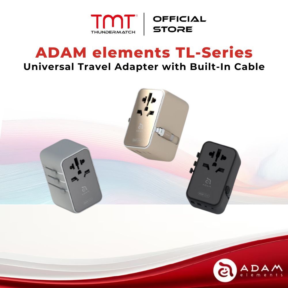 ADAM elements T35L / T70L / T100L Universal Travel Adapter with Built-In USB-C Cable