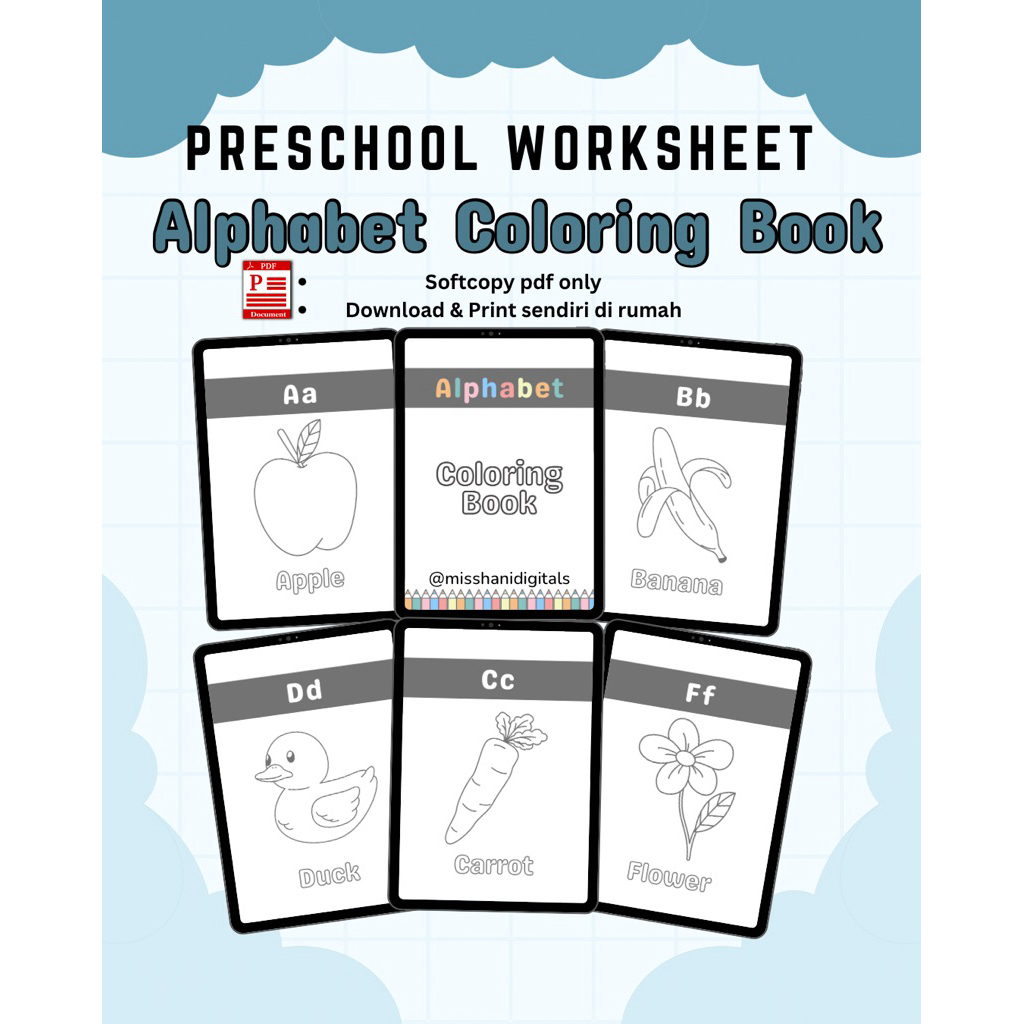 PDF EBook for Kids | A-Z Alphabet Coloring Book | Preschool Workbook | A-Z Alphabet Color Book