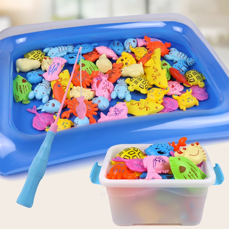 40Pcs Kids Magnetic Fishing Hook Toys Inflatable Pool Outdoor Toys Fishes Magnetic Toy Set Mainan