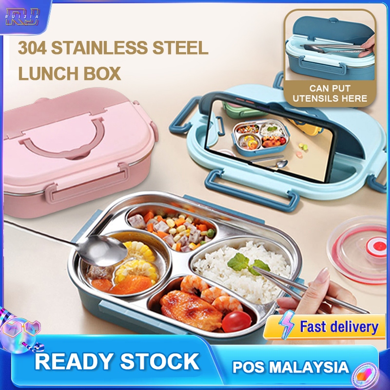 Kotak Makan Tengah Hari Keluli Tahan Karat 304 Bento Kalis Bocor Bertebat dengan Mangkuk Sup Set Kutleri Beg Microwave