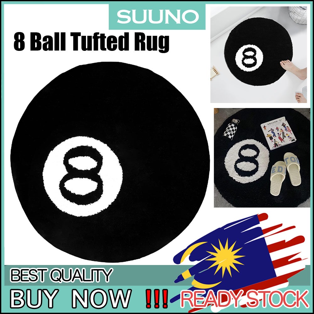 Tufted Custom 8 Ball Rug–Black Billiards Design Handmade Minimalist Bedroom Decor Gift Snooker