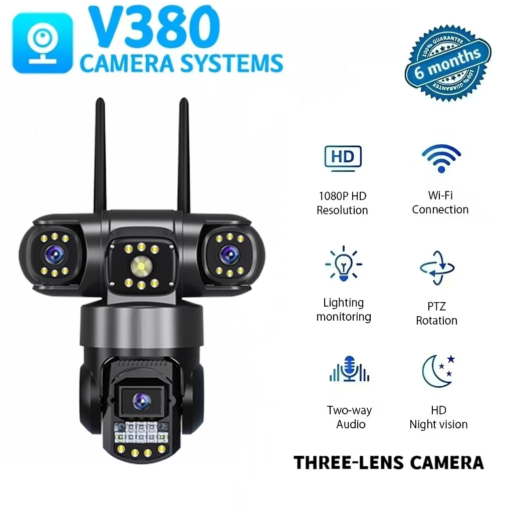【Free 4G sim card】V380 Pro 4G SIM Three Lens CCTV camera FHD   360° Monitoring Wireless IP66 Waterproof Night Vision WiF