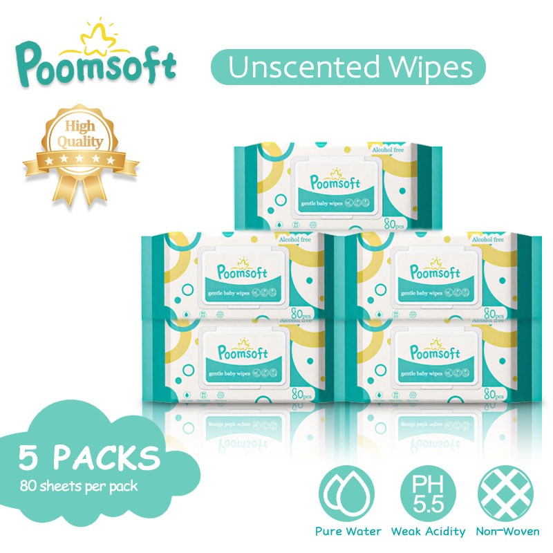 POOMSOFT Non Alcohol Baby Wet Wipes/Wet Tissue (400 Pcs/5Pack)