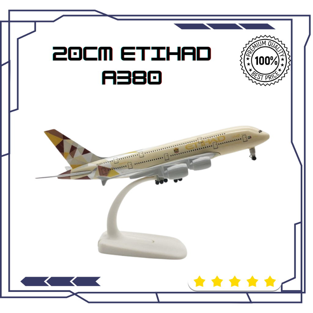 20cm Etihad Airbus A380 with Landing Gear Airways Diecast Airplane Model Alloy Metal Air Plane Model Toys