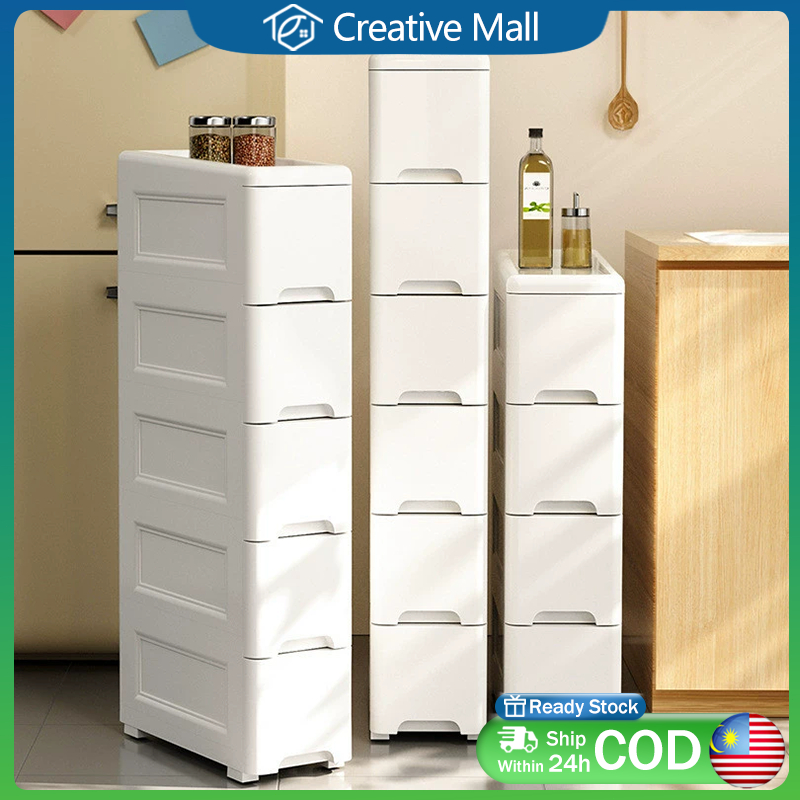 Slim Plastic Drawer Gap Organizer Drawer Moving Rack Narrow Organizer Storage Cabinet With Wheels Bathroom Cabinet 夾縫收納櫃