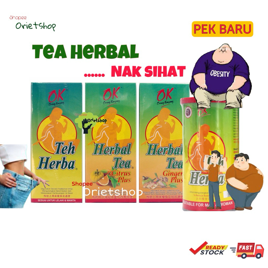 ORANG KAMPUNG TEH HERBA 25sac ASLI/HALIA/LIMAU / BOTTLE 100G+