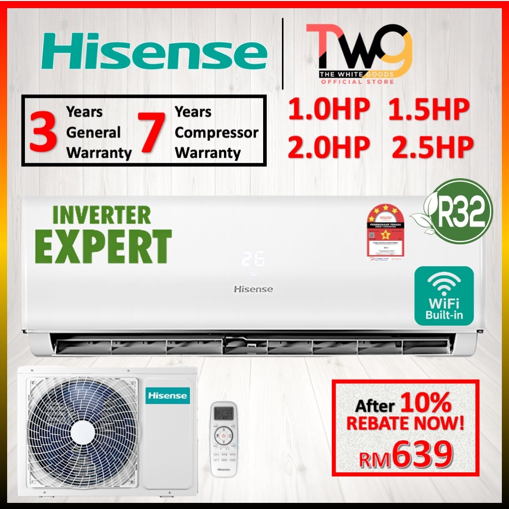 [FREE SHIPPING] Hisense (1HP /1.5HP /2HP /2.5HP) AN10 AN12 R32 Inverter Auto Clean Standard Air Conditioner 冷气机