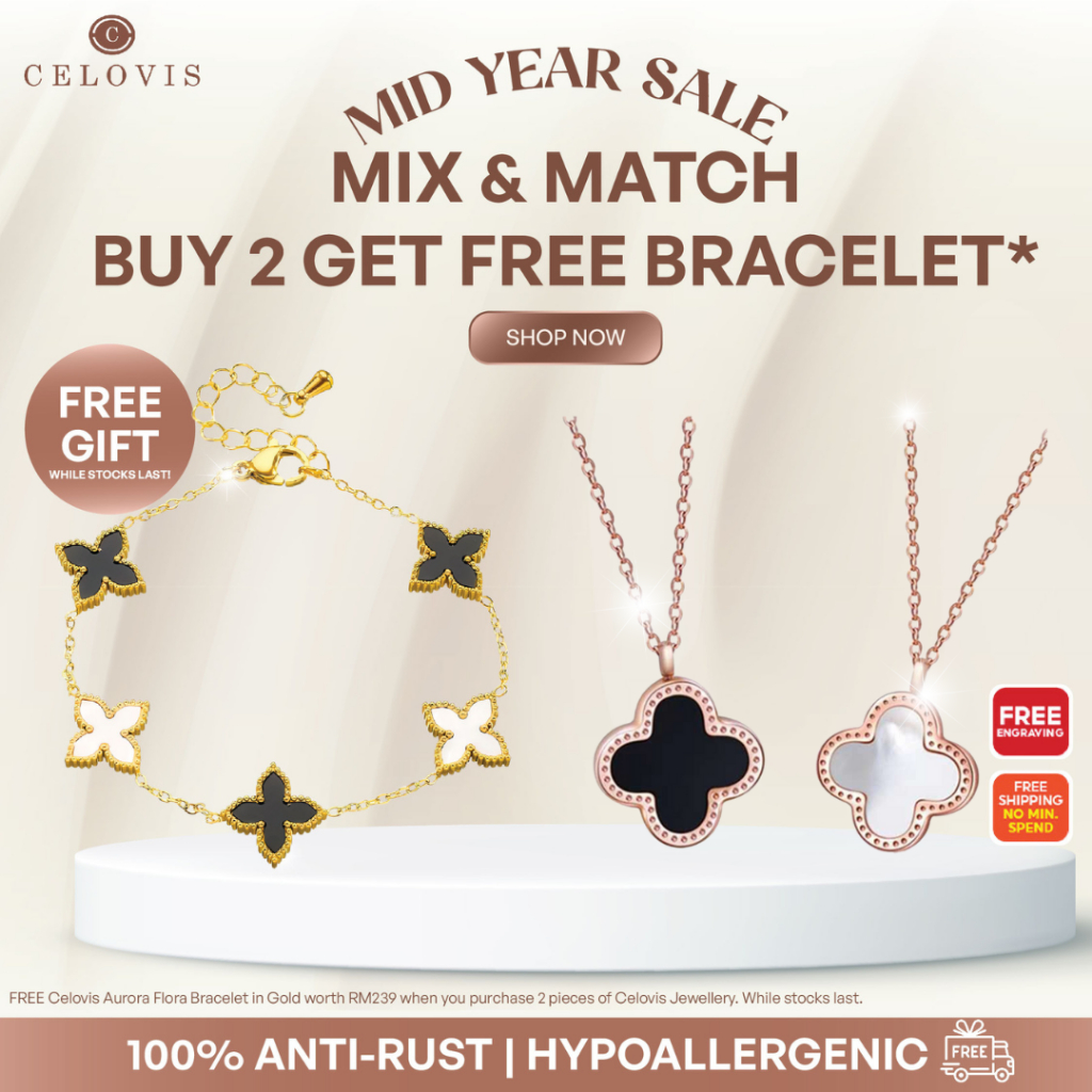 [ MID YEAR SALE ] CELOVIS Adele Reversible Two Side Four Leaf Clover Pendant with White Mother Pearl Necklace
