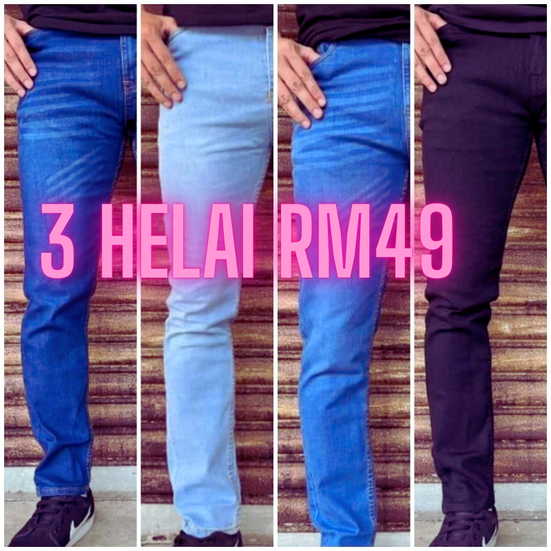 Skinny Seluar Jeans Lelaki Slim Fit Kain Bergetah Lambut Pakain Selasa Jeans Super Streachable