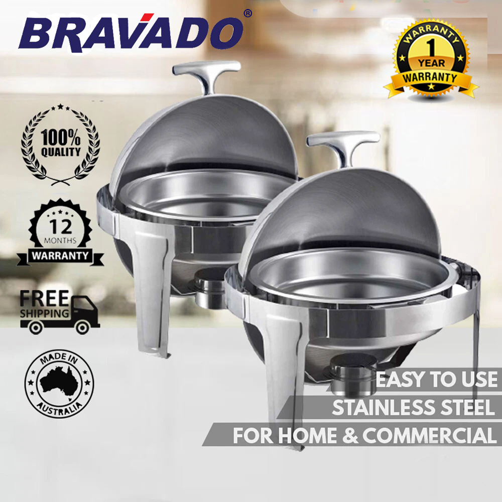 🔥BEST OFFER🔥BRAVADO STAINLESS STEEL BUFFET ROUND ROLL TOP CHAFING DISH BUFFET SET CATERING SET BERKAS LAUK FOOD PAN DOME