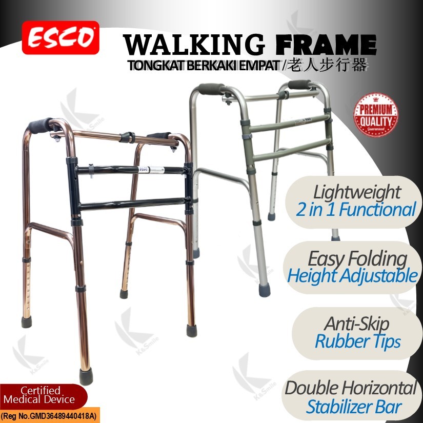 Esco Walking Frame-Dual Function /Reciprocal Walker/Tongkat BerKaki Empat Fungsi-2 /老人步行器- 可提起、可左右推動