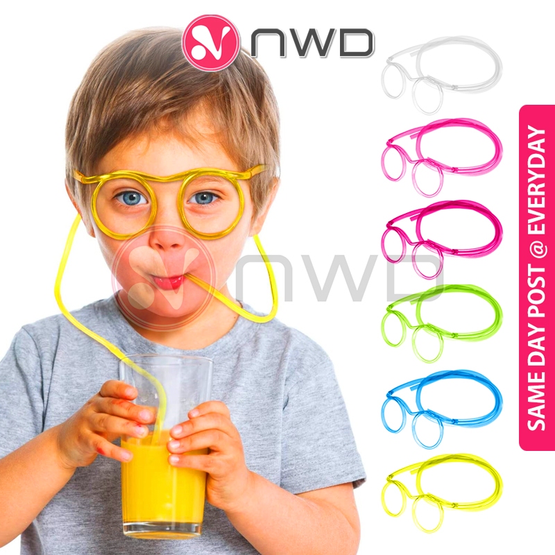 《 》 Non Toxic Flexible Drinking Straw Eyeglass Detachable Long Plastic Kids Drink Tube Cermin Mata Jeremi 眼镜形吸管