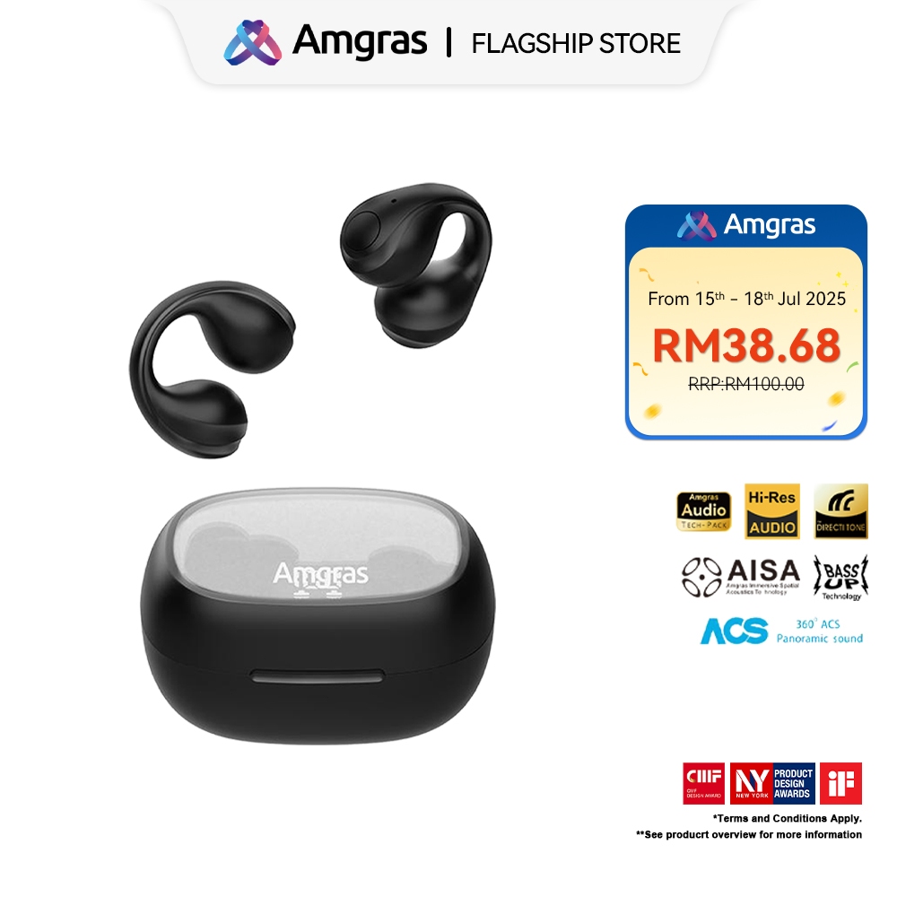 Amgras Spacebuds Ⅱ Pro Bone Conduction Earbuds Earphone Bluetooth Gaming Mode LED Display Sport Panoramic Sound