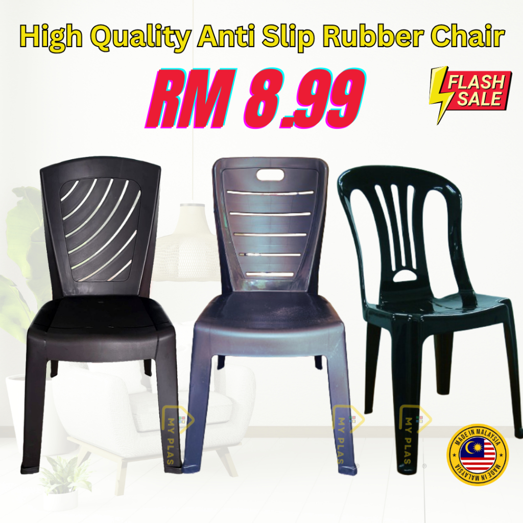Anti Slip Plastic Chair/Kerusi Makan/Kerusi Plastik/Dining Chair/Kerusi Sandar Plastik/Black Chair with Rubber
