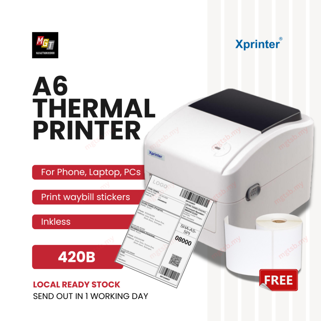 XPRINTER 420B A6 Thermal Printer Waybill AWB AirwayBill Mesin Printer Parcel Bluetooth Barcode Label