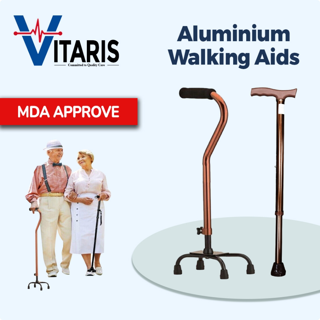 Height Adjustable Lightweight Quad Cane Small Base Tongkat 4 Kaki Crutch Walking Stick Non-Slip Cane