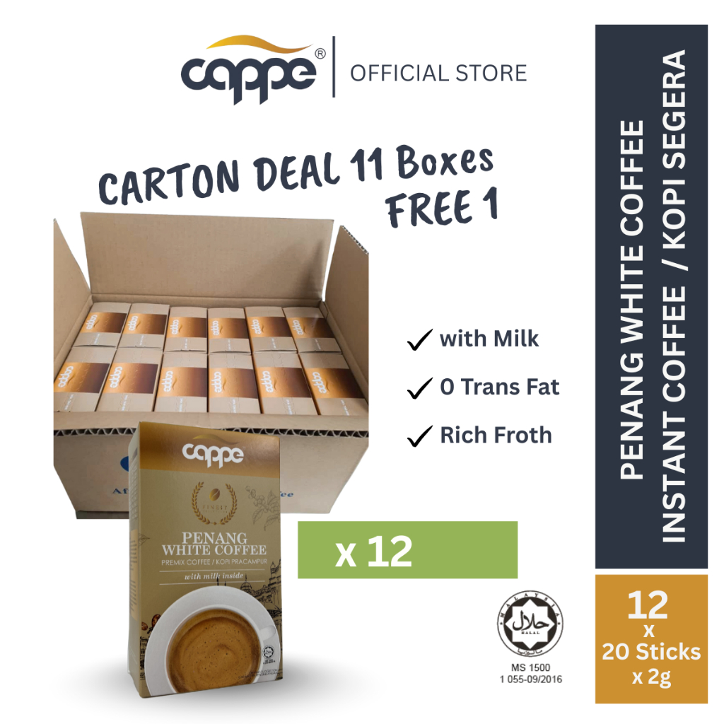CAPPE PENANG WHITE COFFEE [CARTON DEAL 11 FREE 1] Kopi Segera | Susu | Halal | Kaya & Beraroma | Instant Coffee