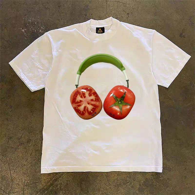 Trendy Funky Tomato Headphone Motif, Kualiti Tinggi 100% Kain Kapas