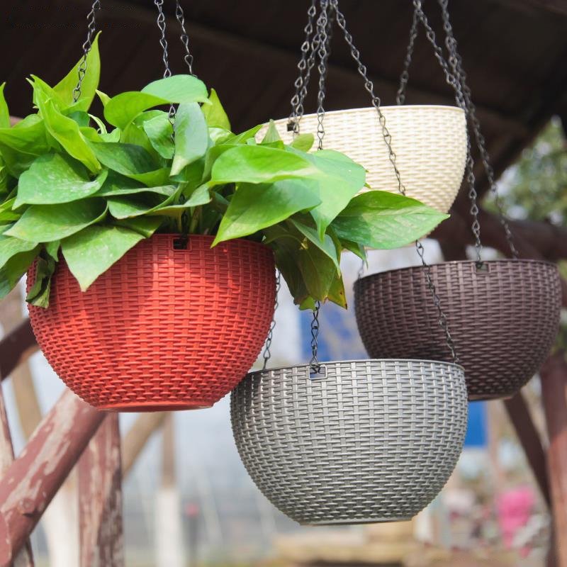Imitation Woven Baskets With Chain Home Decor Houseplant Flowerpot Hanging Plant Pot Penanam bakul gantung吊篮/花盆