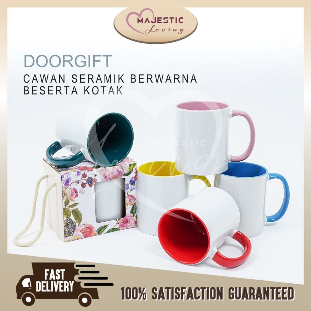 Door gift Mug Cawan Seramik Berwarna Beserta Kotak Thank You Korporat Gift Hadiah Buah Tangan Majlis Kahwin Hari Guru