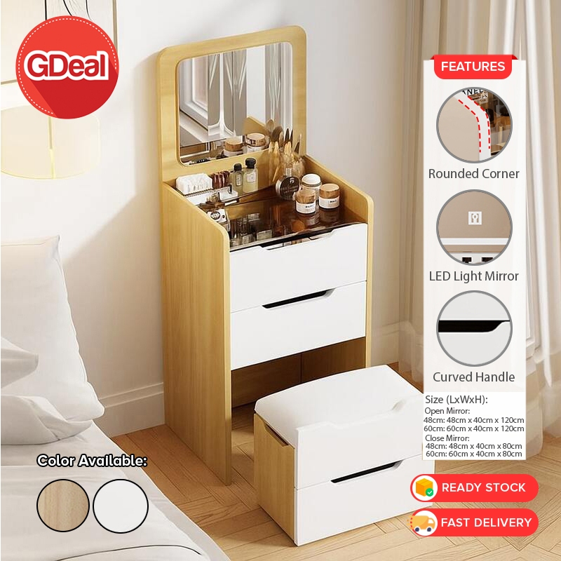 GDeal Dressing Table Set With LED Light Makeup Table Mirror Drawer Cabinet Storage Stool Vanity Table Cosmetic Table