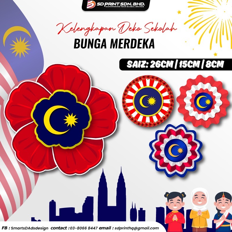 Kad tebal bunga hiasan gantung siling tampal dinding bunga Malaysia Hari Merdeka Hari Kebangsaan Malaysia Dekorasi