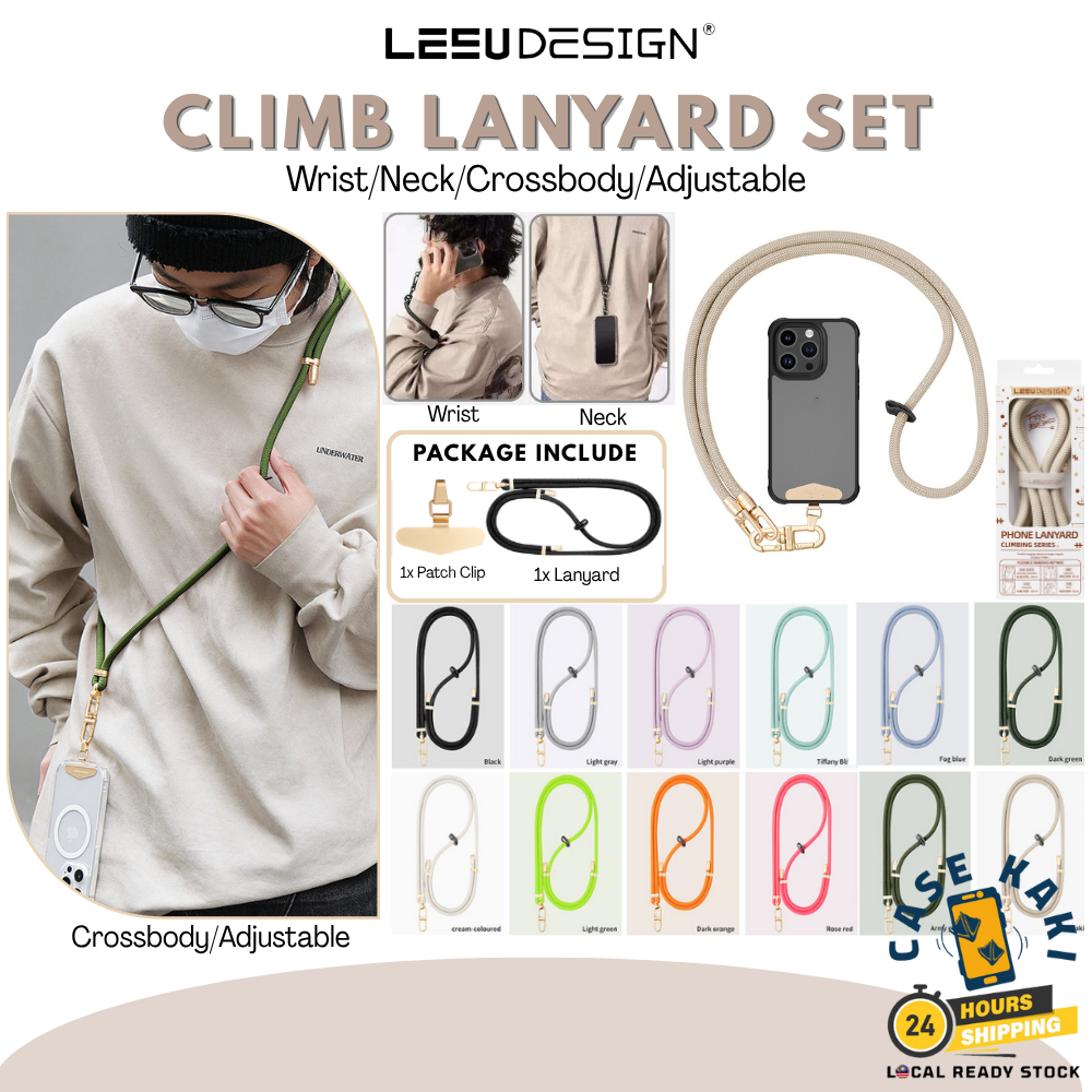 LEEU CLIMB LANYARD STRAP Set Tali Gantung Leher Sarung for Phone Case Adjustable Neck Crossbody Wrist Patch Clip Holder
