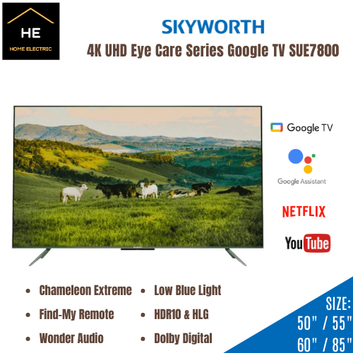 SKYWORTH 50” / 55" / 60" / 65" / 85" Inch 4K UHD Google TV 50SUE7800 55SUE7800 60SUE7800 85SUE7800 Televisyen