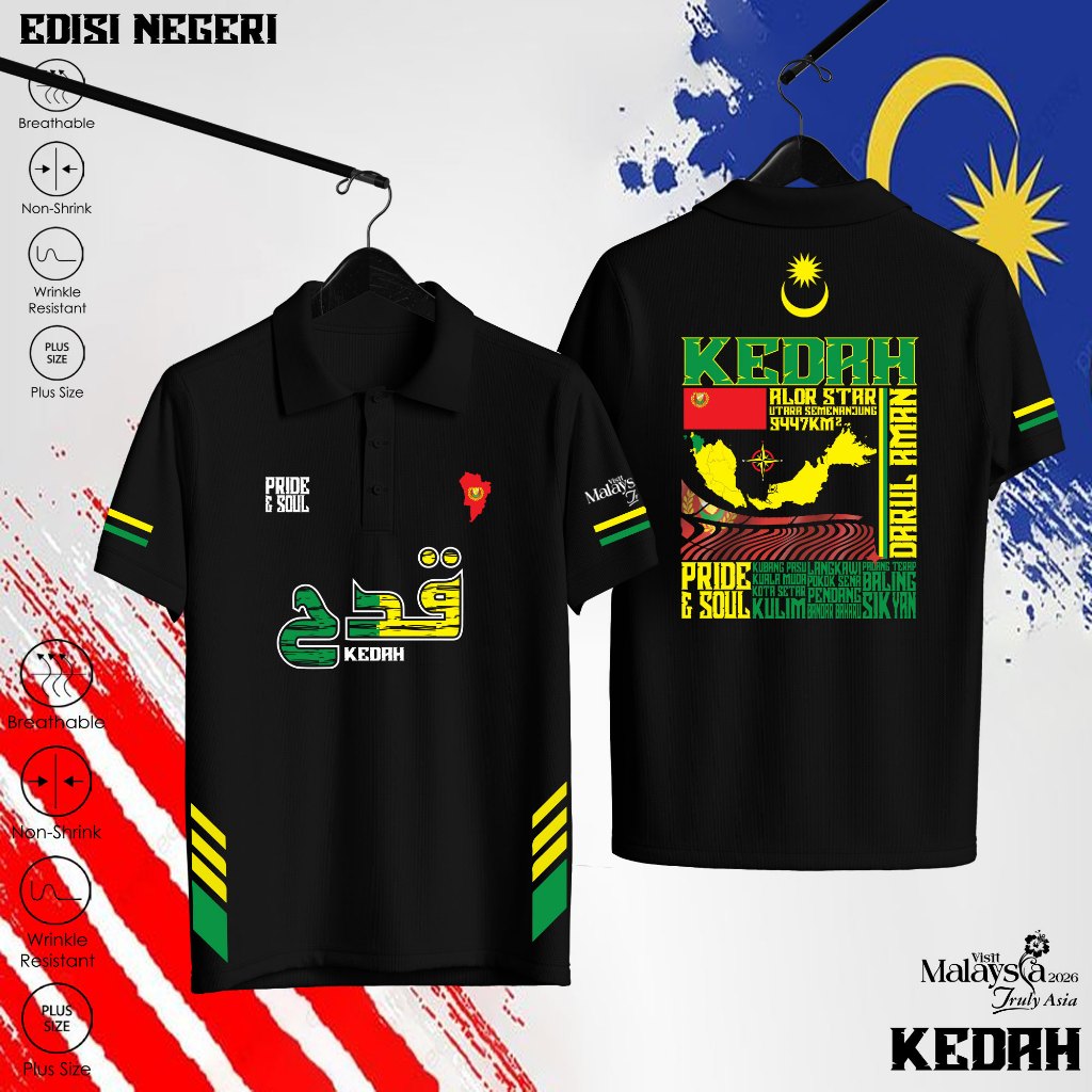 SWS [Jersey Custom Polo S- 7XL] Baju Negeri  Baju Negeri Kedah Kelantan KL Pahang Pulau Pinang Perak Perlis