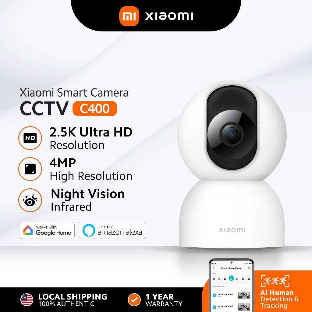 Xiaomi Smart Camera C400 | 2.5K Ultra HD Resolution | 360° Vision | Infared Night Vision | AI Human Detection