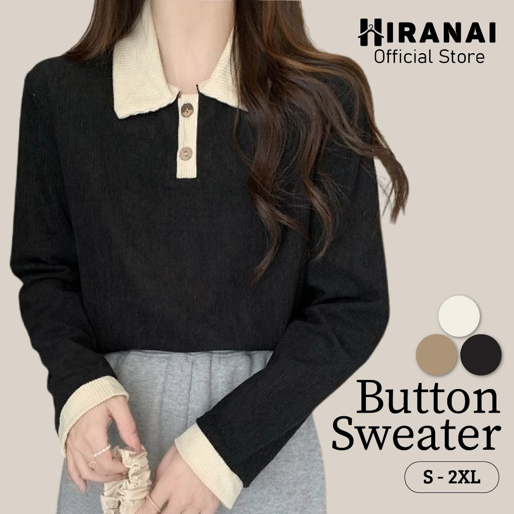 Baju Polo Lengan Panjang Perempuan Long Sleeve Polo Shirt Women Polo Sweater Baju Kolar Perempuan Knit Top Long Sleeve