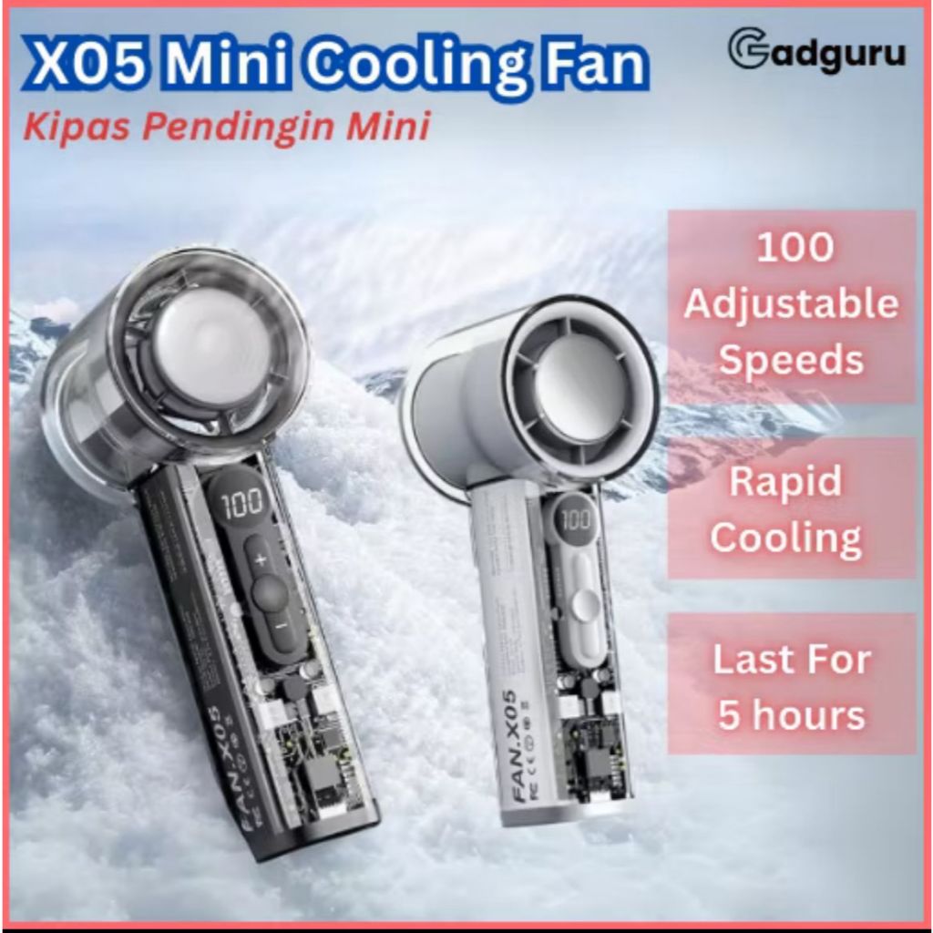 Transparent Mini Cooling Fan Kipas Mini Kipas Tangan Portable Hand Fan with LED Display 100 Level Adjustable USB