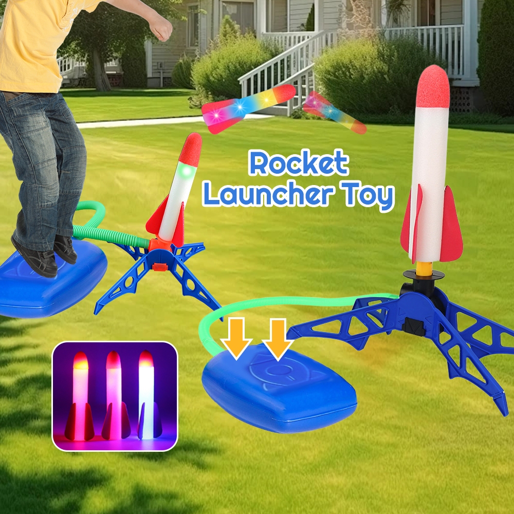 Bevavar Rocket Toys For Kid Jump Air Rocket Foot Pump Launcher Toys Outdoor Sport Toy Rocket Launcher Toy